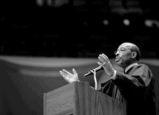 Judge Wiley Daniel: Perspectives From the Bench A man in a judges robe speaking with passion behind a podium