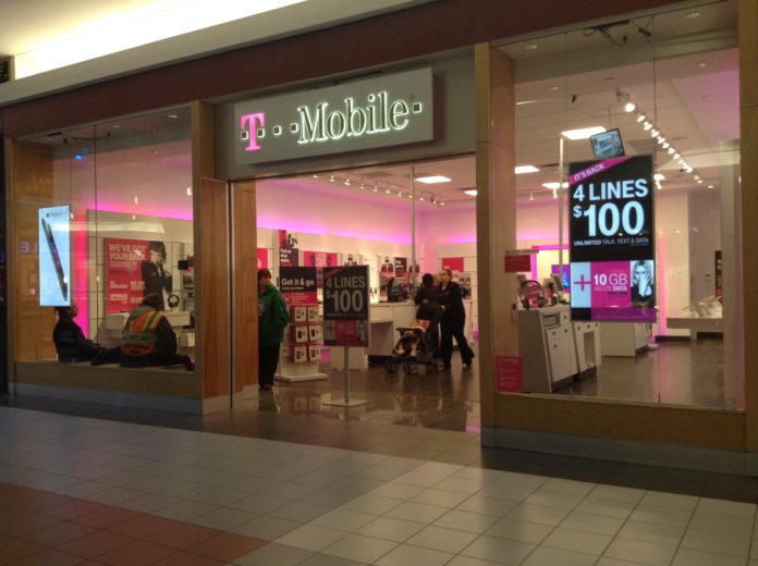 A T-Mobile telephone storefront in a mall
