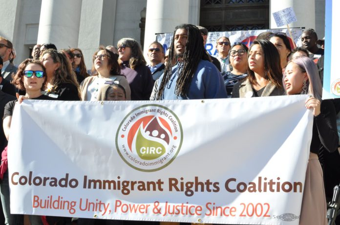 SUPPORTERS OF THE DCA PROGRAM GATHER ON THE STEPS OF THE DENVER CITY AND COUNTY BUILDING DAYS BEFORE THE SUPREME COURT HEARD ORAL ARGUMENTS ABOUT THE TRUMP ADMINISTRATION'S DECISION TO END THE POLICY