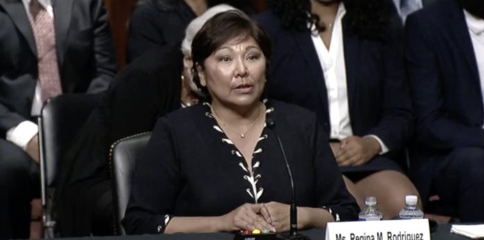 Regina Rodriguez testifies before the Senate Judiciary Committee