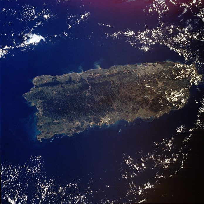 A satellite view of Puerto Rico, a U.S. territory.