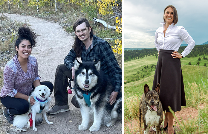 Kristina Bergsten, Alexa Carreno and Jeremy Mckay with their dogs.