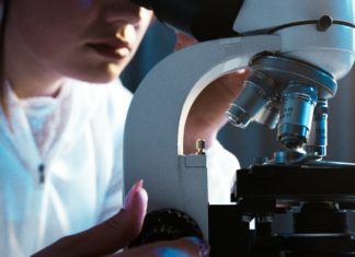 CU Law Students Review CBI Cases for Potential Exoneration Woman looking through a microscope