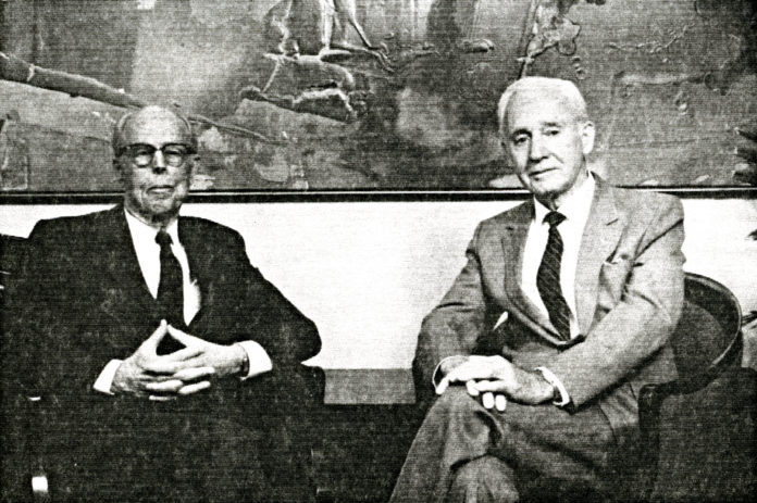 Donald Graham and Donald Stubbs sit together at a Denver Bar Association event in 1991
