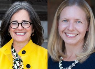 Colorado Lawyers Committee Announces New Chapter of Leadership A spliced image of two headshots. On the left, a woman wearing a yellow coat, round black glasses with dark, slightly graying hair smiles in front of a pillar. On the right, a woman in a blue blouse and necklace with shoulder length blonde hair and blue eyes smiles.