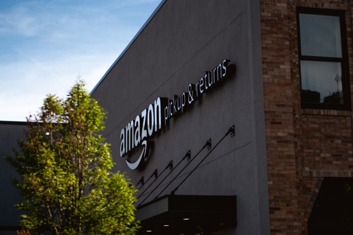 Outside building facade of an Amazon shipping and returns center