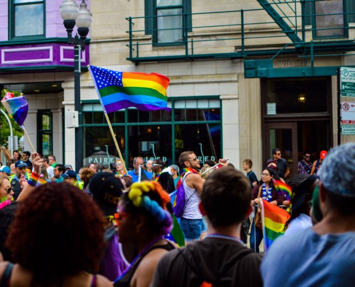 Crowd celebrating Pride