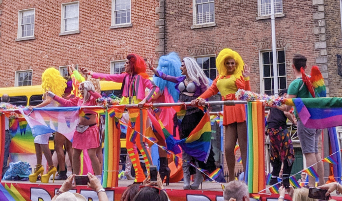 Drag entertainers on a float