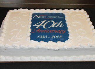 ACC Colorado Marks 40 Years of Serving In-House Counsel a white sheet cake has the ACC Colorado logo and says 40th Anniversary 1983-2023