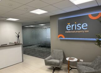 Erise IP Relocates to Downtown Denver, Triples Denver Employees in Three Years Erise IP’s reception room in its new office in Downtown Denver, including Erise IP’s logo.