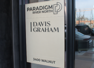 Sneak Peek: Davis Graham’s New Denver Office A nameplate for a building says Paradigm River North, Davis Graham, 3400 Walnut