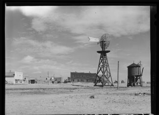 When the Federal Government Moved Farmers Across Colorado A black and white photograph of an empty farm town in the 1930s.