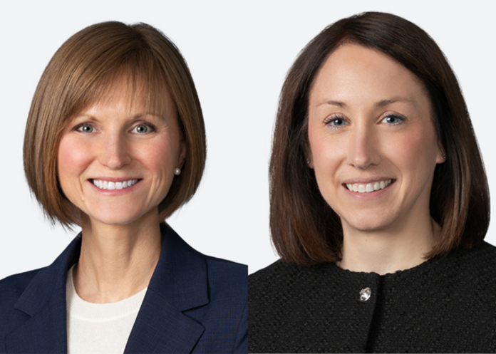 Claire Davies, left, and Erin Burns, right. Photos provided by Polsinelli. Claire Davies and Erin Burns